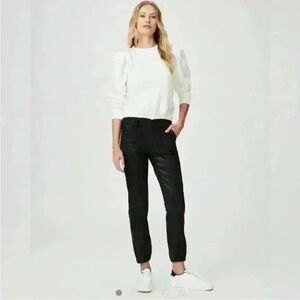 Paige Black Mayslie Luxe Coated Distressed Jogger Contemporary Boho Pants
